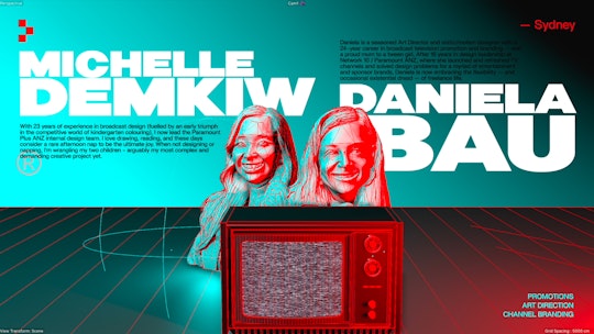 Creative duo Michelle and Daniela in Nodefest 2025 opening sequence, created by Yes Captain with Cinema 4D